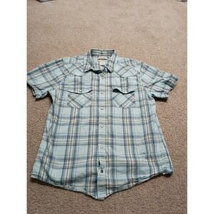 Ariat Pearl Snap Plaid Shirt Short Sleeve Men's Medium M Retro Fitted Western